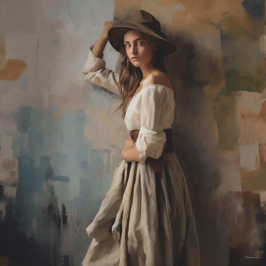 Παραδοσιακή γυναίκα σε καμβά, σύγχρονη τέχνη και καλλιτέχνες που άλλαξαν την τέχνη, μόδα και πορτρέτα.